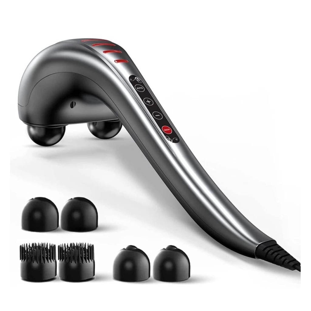 BeatXP Thunder Body Massager Machine for Pain Relief with 3 Attachment Pairs - Electric Back Massager Machine Pain Relief (Dark Grey)