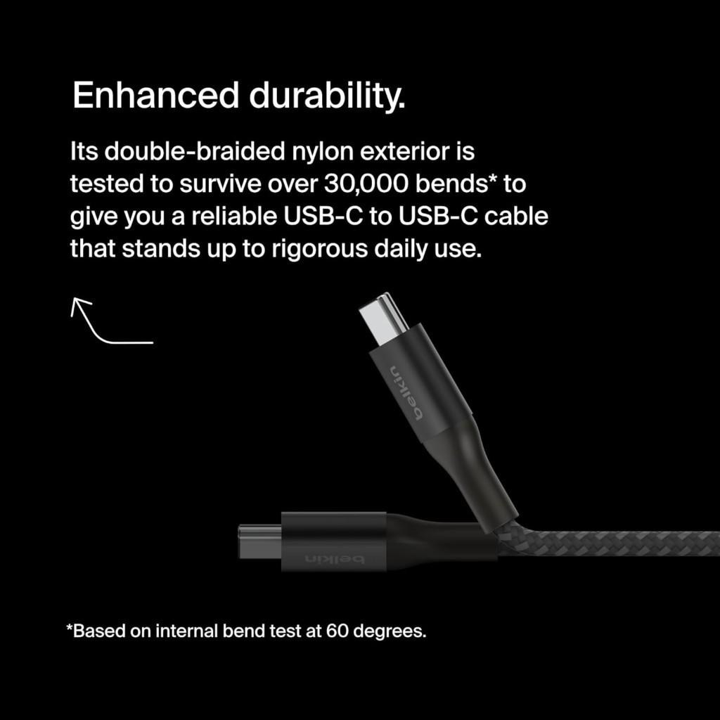 Belkin USB-IF Certified Braided Smartphone USB Cable 240 W USB-C To USB-C (Type C) Charge Cable, 3.3 Feet / 1M, Black