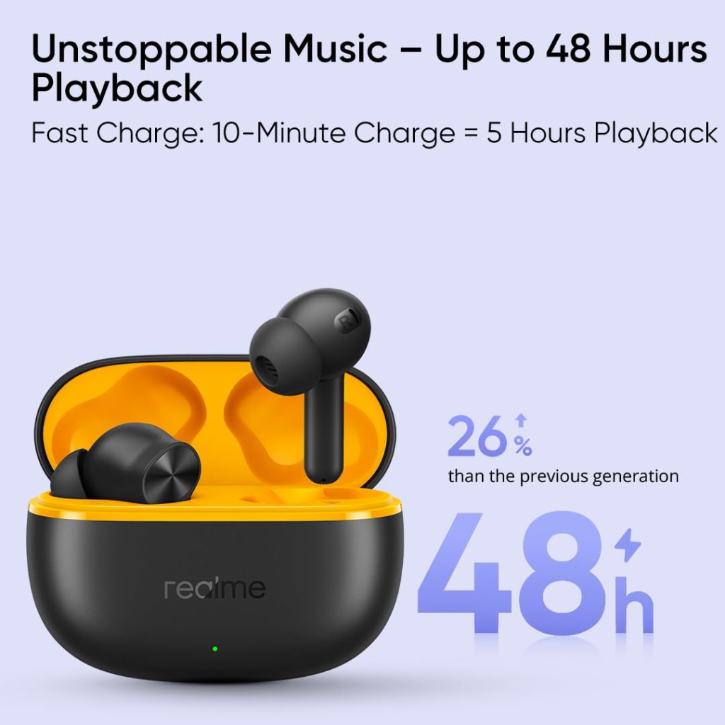realme Buds T200 Lite Bluetooth in Ear Earbuds,4 Mic, AI ENC for Calls,48 Hours Total Playback with Fast Charging and Low Latency Gaming