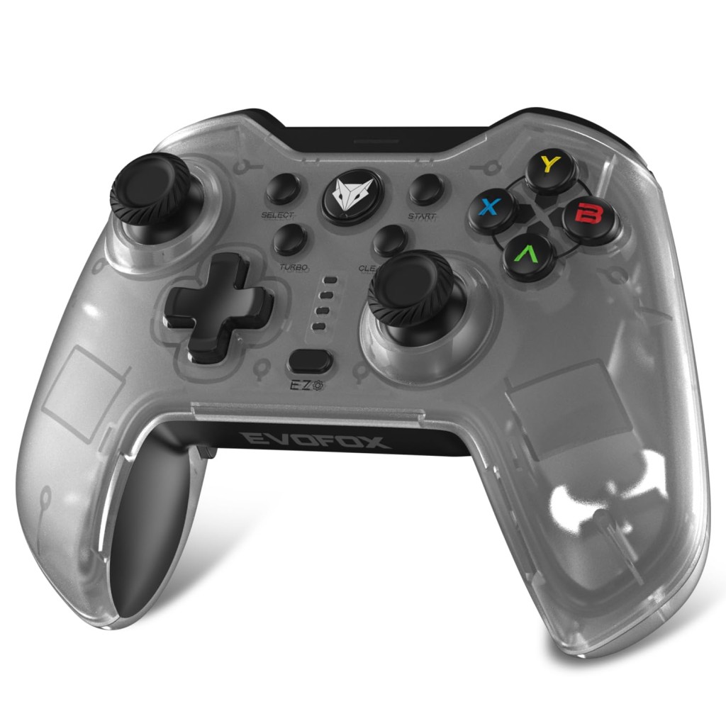 EvoFox Elite X Wireless Gamepad for PC with Dual Vibration Motors, 2 Macro Back Buttons, Low Latency Plug and Play, Free USB Extender, Translucent Shell (White)