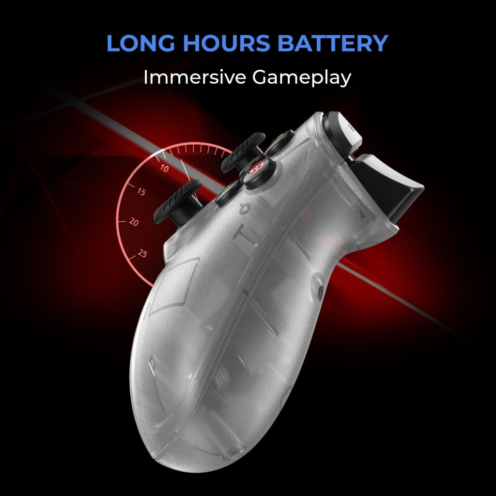 EvoFox Elite X Wireless Gamepad for PC with Dual Vibration Motors, 2 Macro Back Buttons, Low Latency Plug and Play, Free USB Extender, Translucent Shell (White)