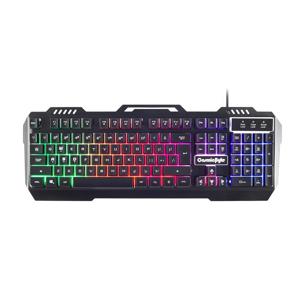 Cosmic Byte CB-GK-05 Titan Wired Gaming Keyboard with Aluminum Body, Rainbow Backlit Keycaps, Braided Cable (Black)